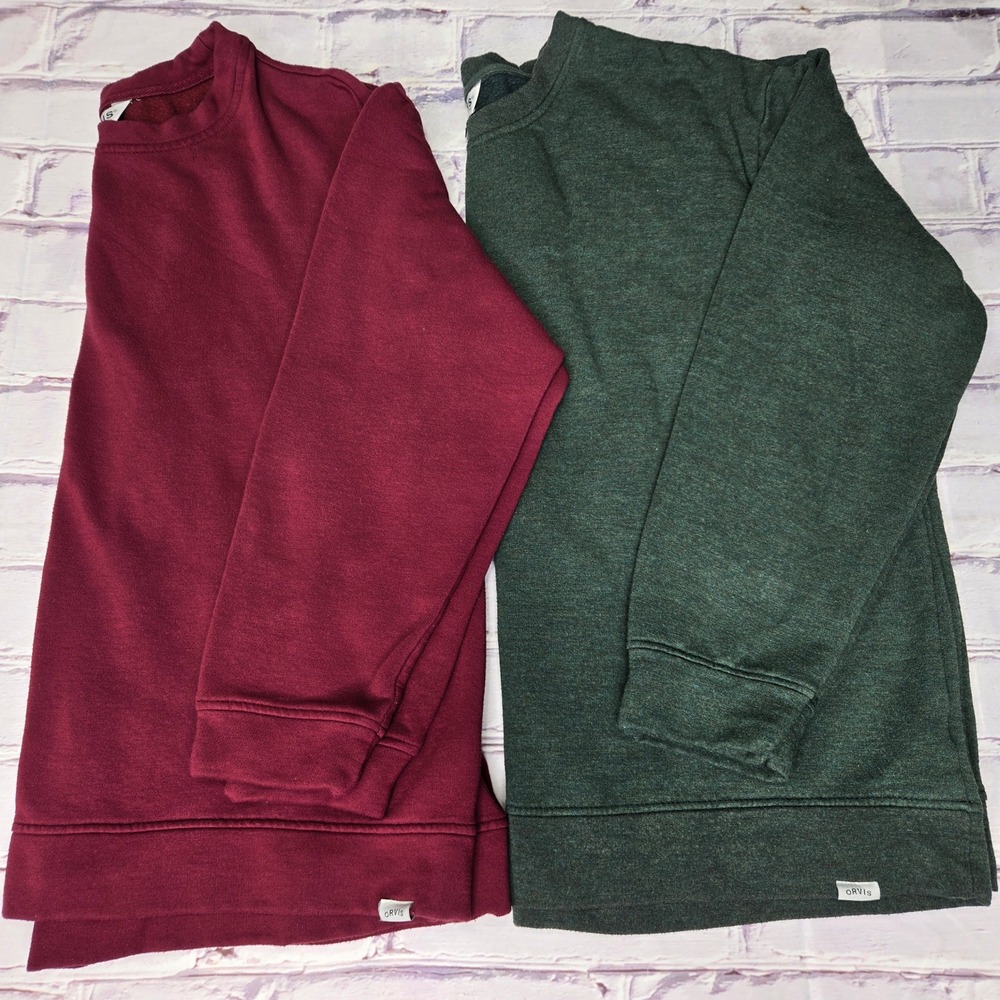 Orvis Sweatshirt Bundle Burgundy Green Modal Blend Fleece Pullover Womens L